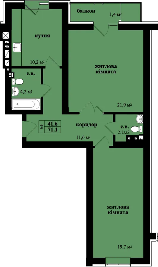 вул. Руська, 237 — 71.1 м²