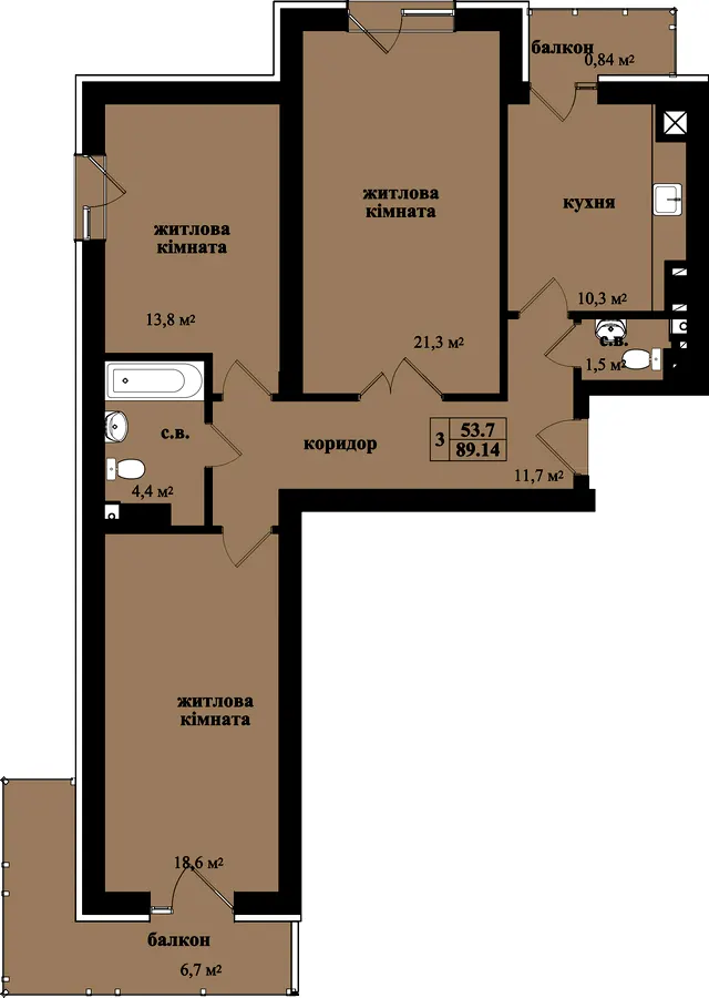 вул. Руська, 237 — 89.1 м²