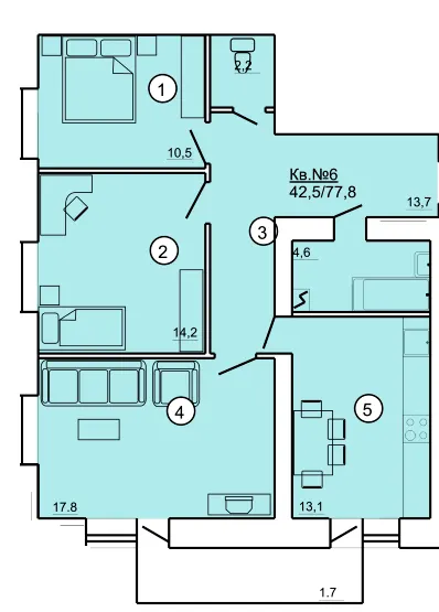 вул. Данила Апостола, 19 — 77.8 м²