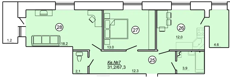 вул. Данила Апостола, 19 — 67.3 м²