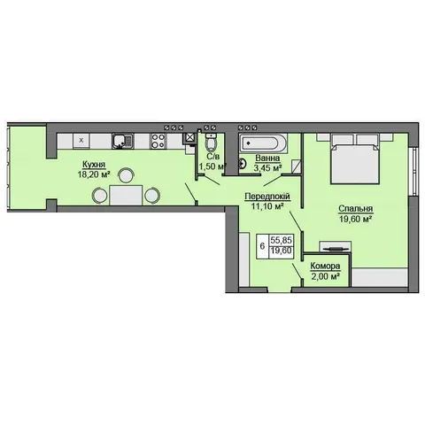 1-комнатная квартира, 56 м², Сторожинец