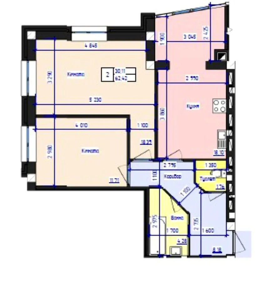 ЖК Кришталеве озеро — 62.4 м²