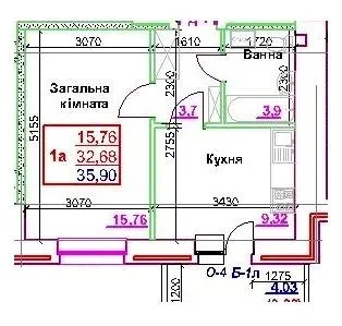 вул. Чорновола / вул. Першотравнева — 35.9 м²