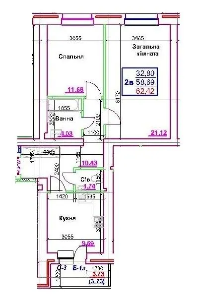вул. Чорновола / вул. Першотравнева — 62.4 м²