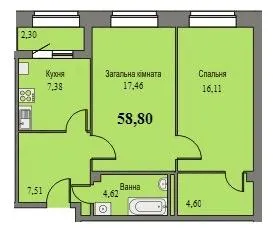 ЖК Парковий — 58.8 м²