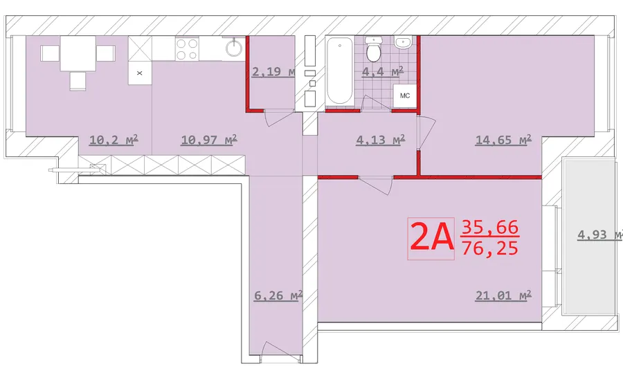 ЖБК Новий дім Котлова — 76.3 м²