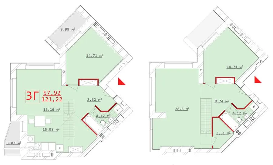 ЖБК Новий дім Котлова — 121.2 м²