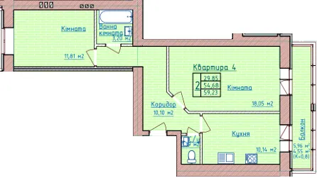 вул. Раїси Кириченко, 65 — 59.2 м²
