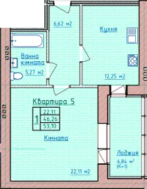 вул. Раїси Кириченко, 65 — 53.1 м²