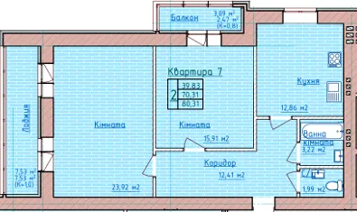 вул. Раїси Кириченко, 65 — 80.3 м²