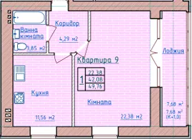 вул. Раїси Кириченко, 65 — 49.8 м²