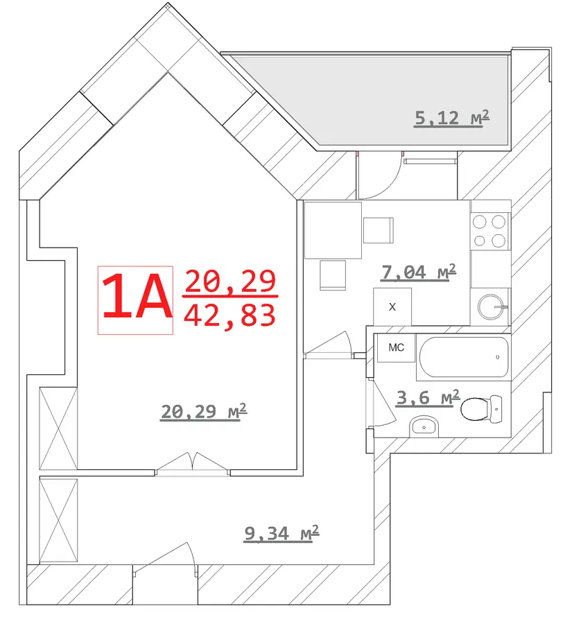 ЖК Новий дім Ньютона — 42.8 м²