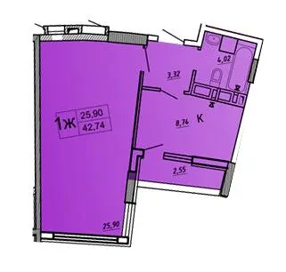 ЖК Підкова-Стугна — 42.7 м²