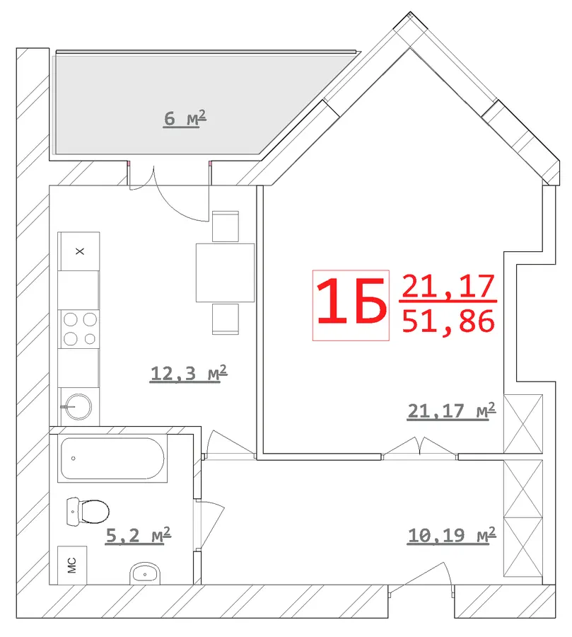 ЖК Новий дім Ньютона — 51.9 м²