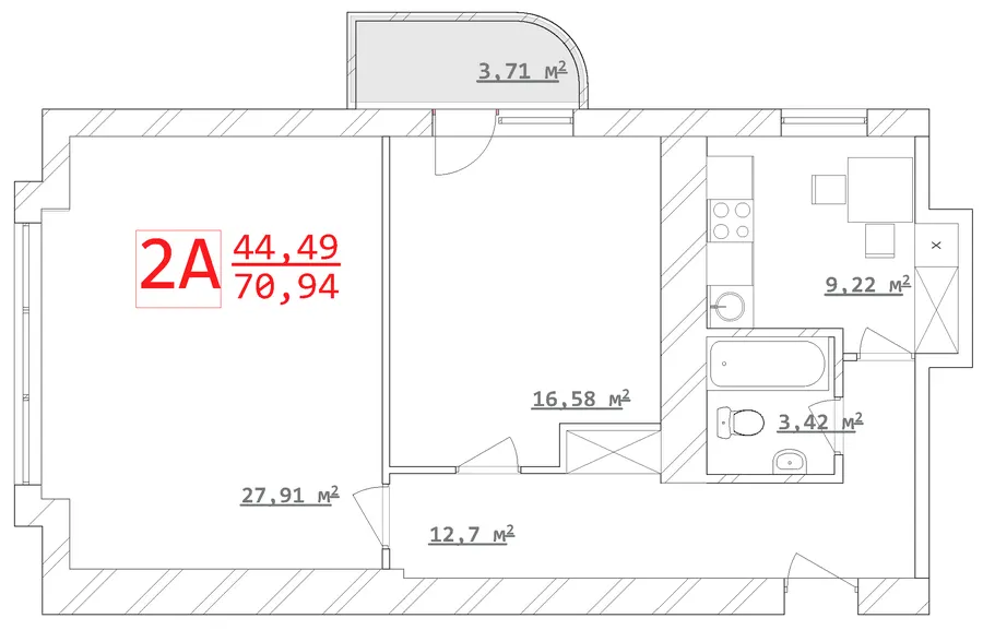 ЖК Новий дім Ньютона — 70.9 м²
