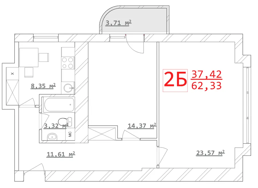 ЖК Новий дім Ньютона — 62.3 м²