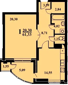 ЖК Приозерний — 61.3 м²