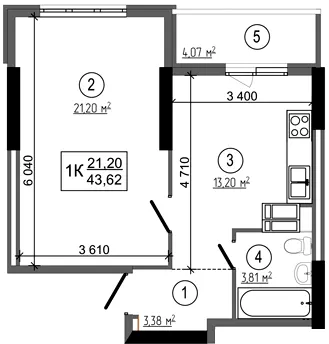 ЖК НебоSky — 43.6 м²