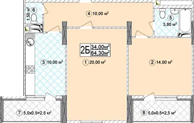 ЖК Виноградний (Синьоозерний) — 64.3 м²
