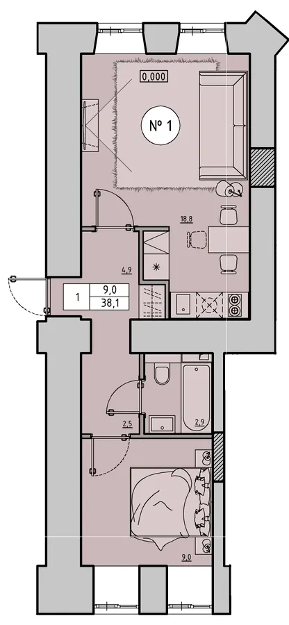 вул. Отамана Головатого, 24 — 38.1 м²