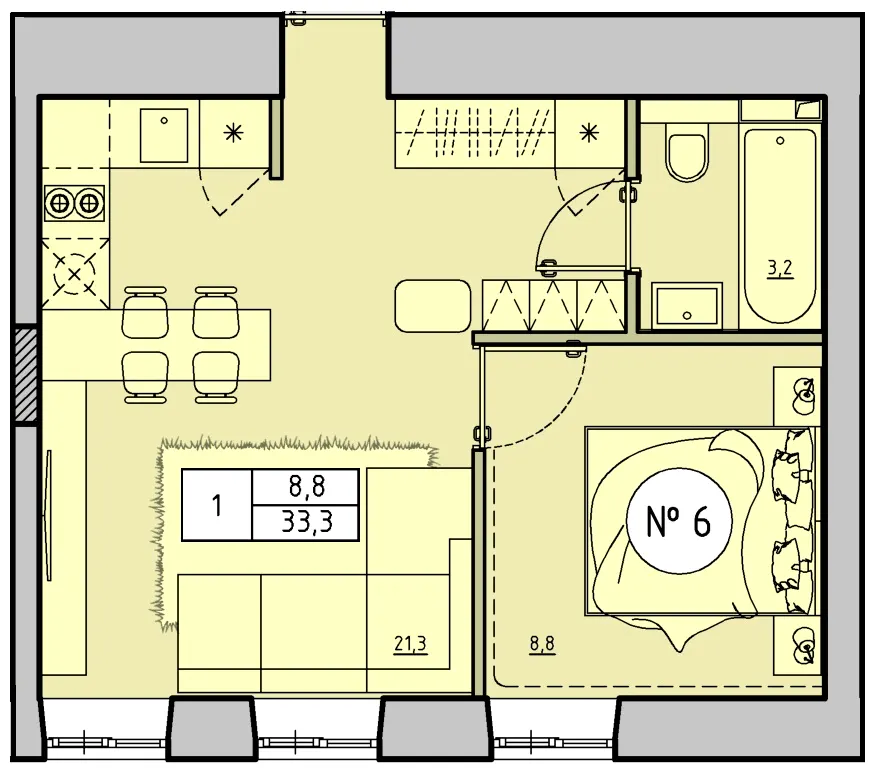 вул. Отамана Головатого, 24 — 33.3 м²