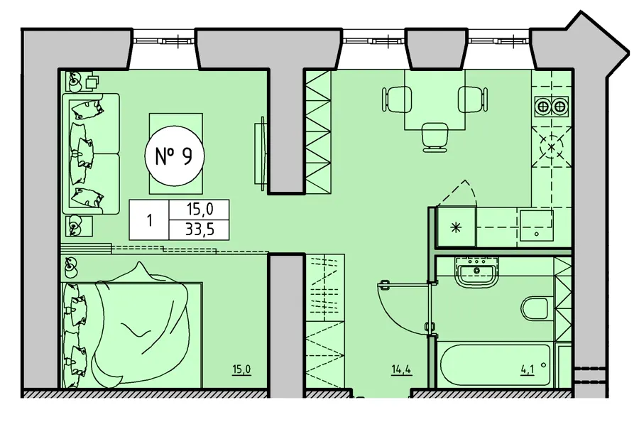 вул. Отамана Головатого, 24 — 33.5 м²