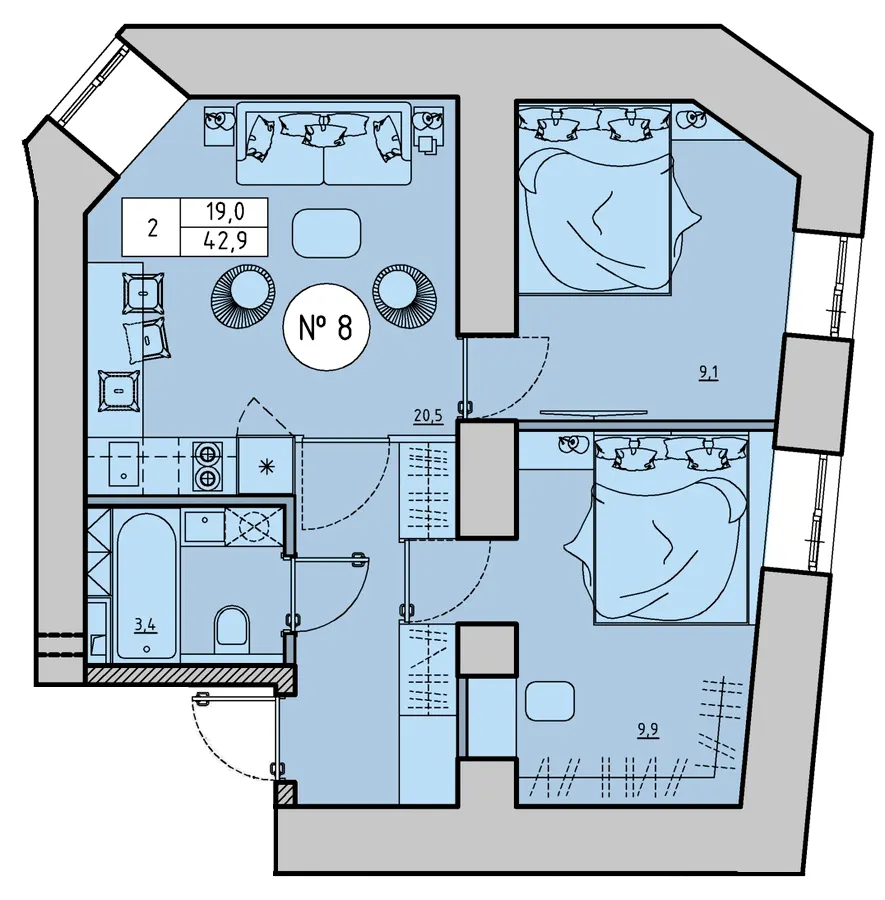 вул. Отамана Головатого, 24 — 42.9 м²