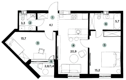 2-кімнатна квартира, 64 м², вул. Охотничья, 5-17, Гостомель — фото 1