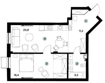 1-кімнатна квартира, 56 м², вул. Охотничья, 5-17, Гостомель — фото 1