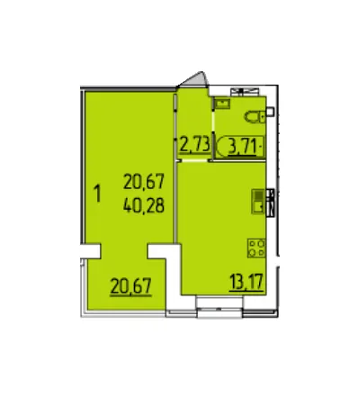ЖК Набережний квартал — 40.3 м²