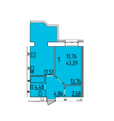 ЖК Набережний квартал — 43.3 м²
