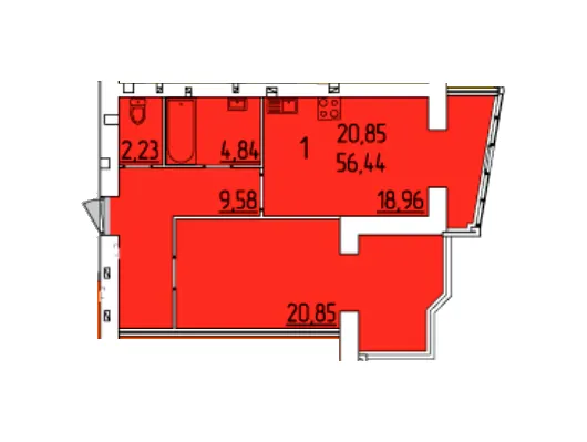 ЖК Набережний квартал — 56.4 м²