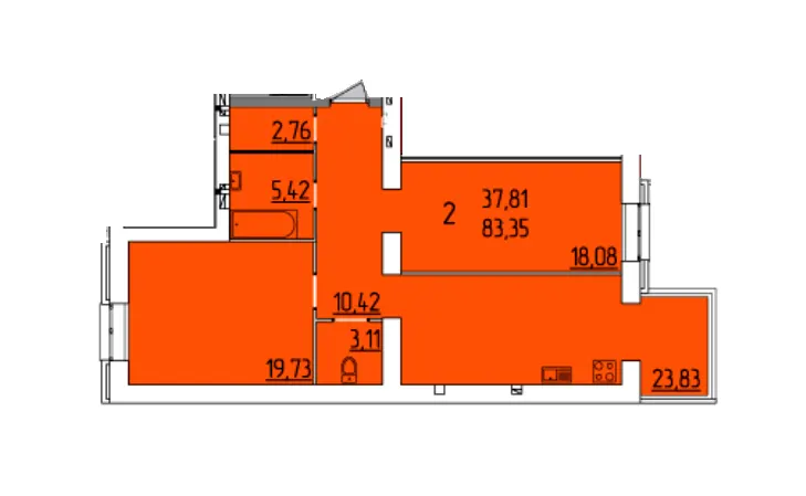ЖК Набережний квартал — 83.4 м²