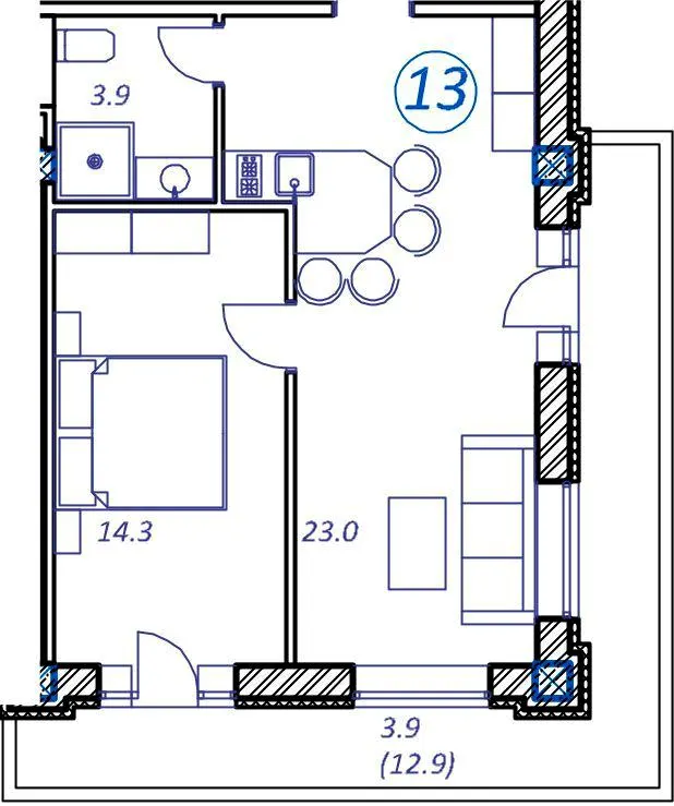 Апарт-готель Сardinal — 45.1 м²