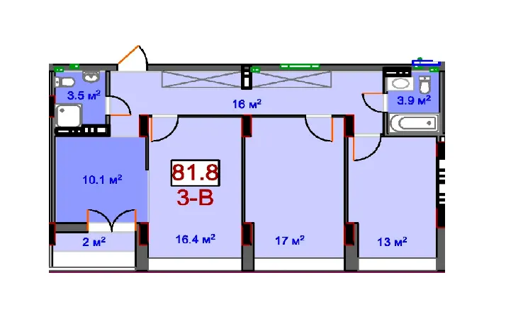 ЖБ Південний — 81.8 м²