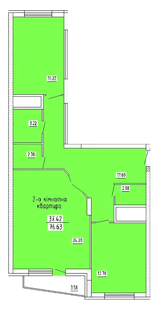 вул. Уральська, 14, 16, 18 — 76.6 м²