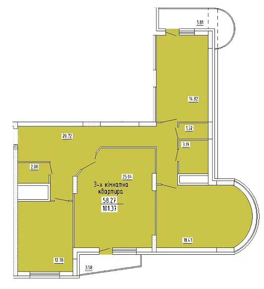 вул. Уральська, 14, 16, 18 — 101.4 м²