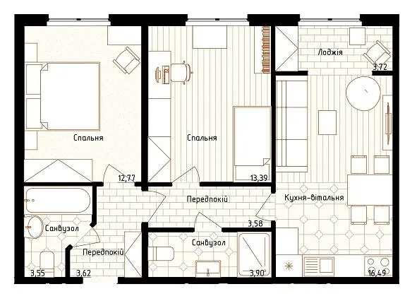 ЖК Нова Англія — 59.5 м²