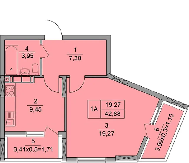 ЖК Краєвид — 42.7 м²