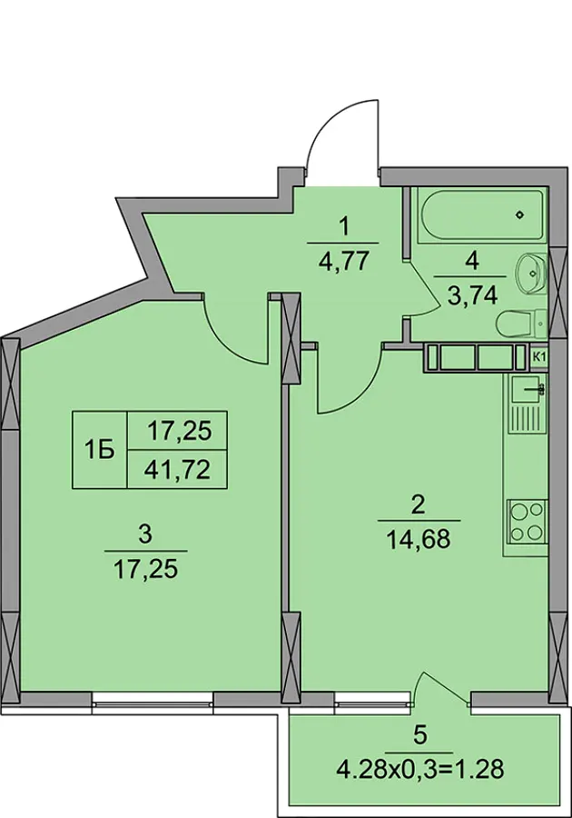 ЖК Краєвид — 41.7 м²