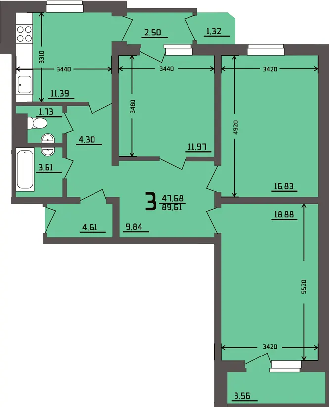 просп. Героїв Сталінграду, 89а — 89.6 м²