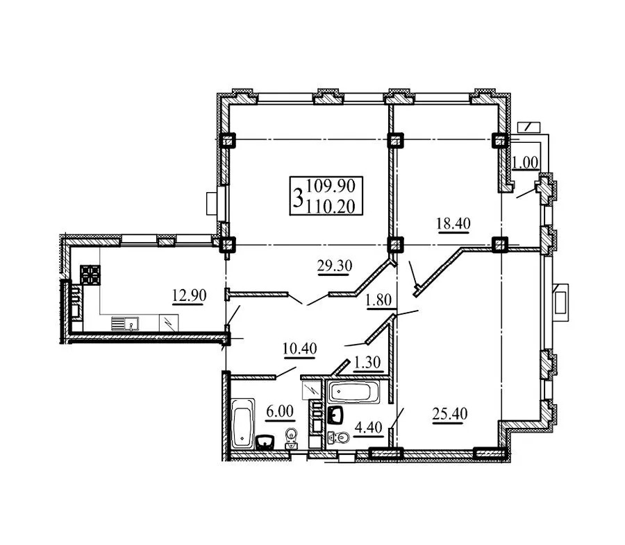 Клубний будинок «На Соловцова» — 110.2 м²