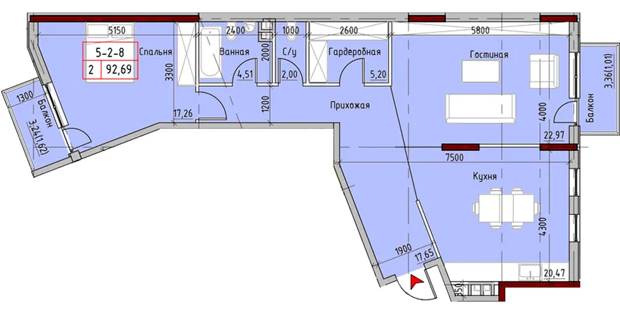 ЖК MARINIST residence — 92.7 м²