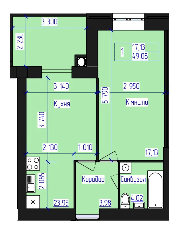 ЖК Олімпійський — 49.1 м²