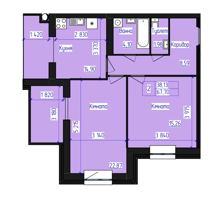 ЖК Олімпійський — 67.7 м²