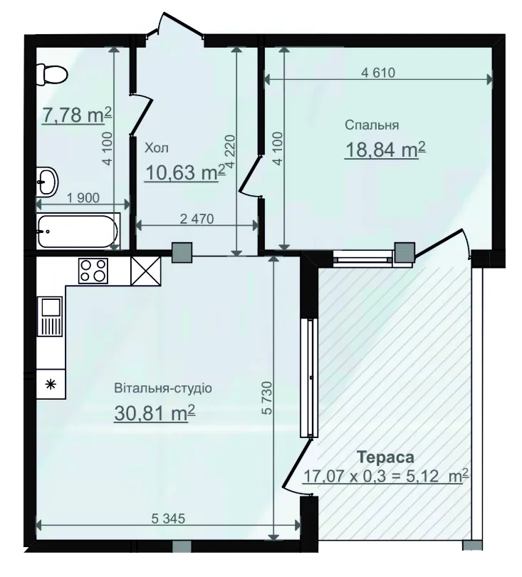 Клубний будинок HillSide — 73.2 м²
