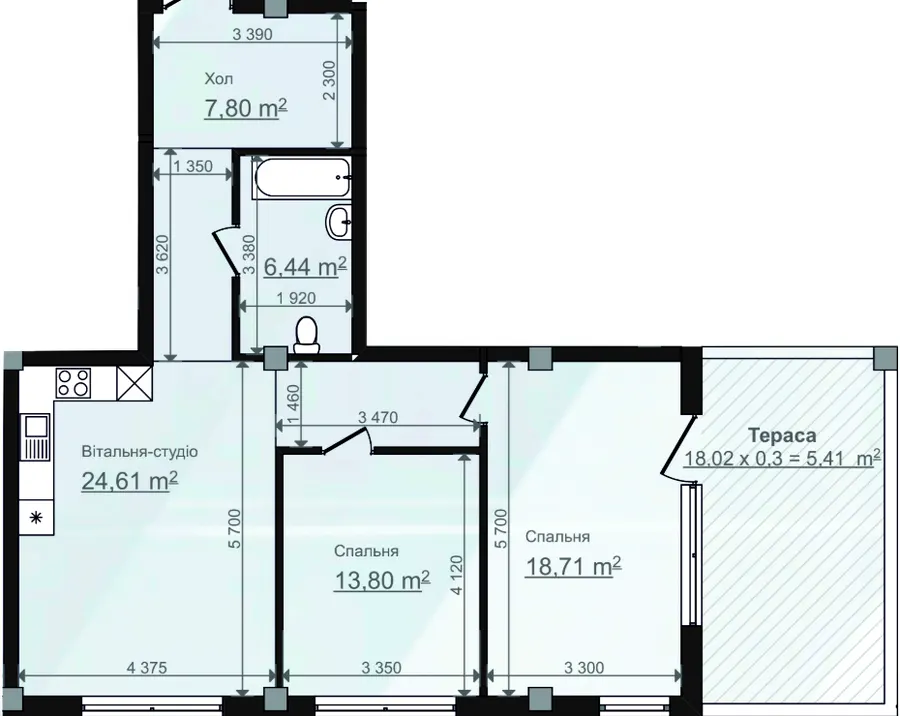 Клубний будинок HillSide — 76.8 м²