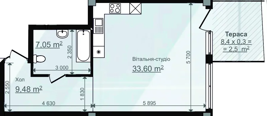 Клубний будинок HillSide — 52.6 м²