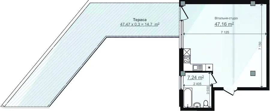 Клубний будинок HillSide — 69.1 м²