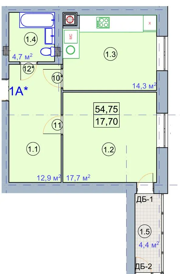 вул. Першотравнева, 7 — 54.8 м²